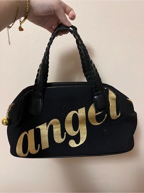Vintage Victoria's Secret Black Canvas Shoulder Bag with Gold 'angel' Script